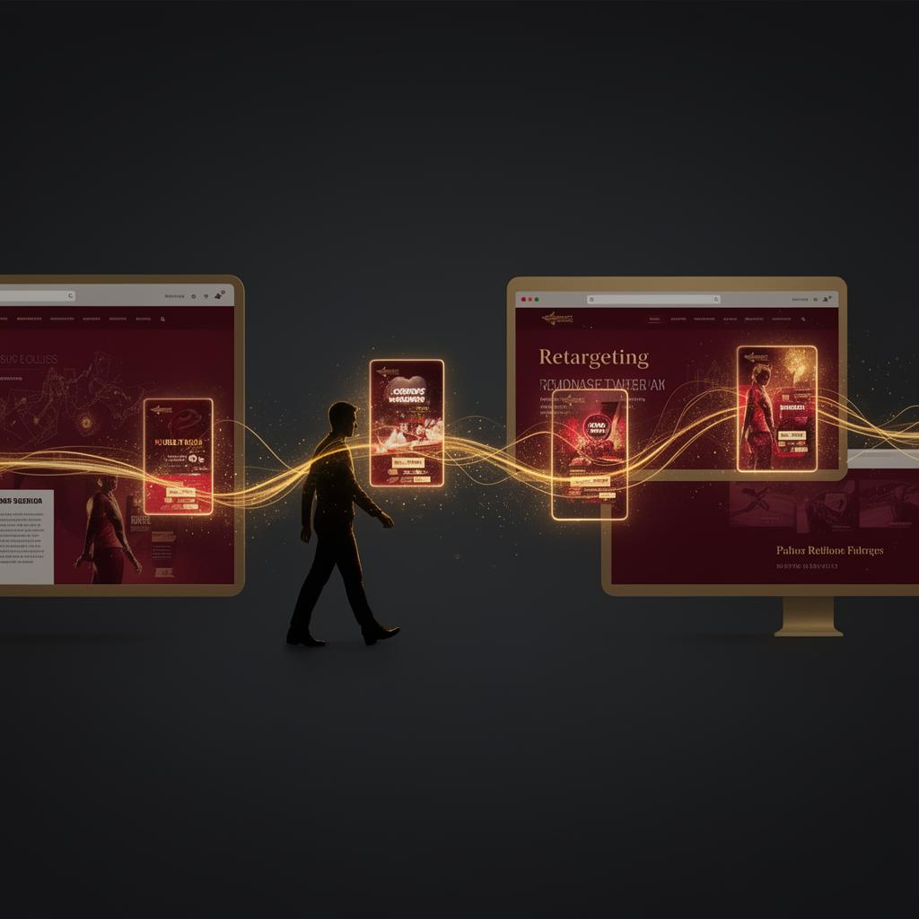 Strategic display retargeting concept showing banner ads reconnecting with website visitors across devices